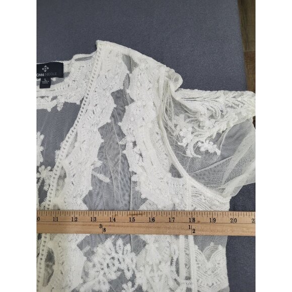 RONNI NICOLE Women's LG Embroidered Sheer Open Cardigan Shrug Cropped - Picture 6 of 9